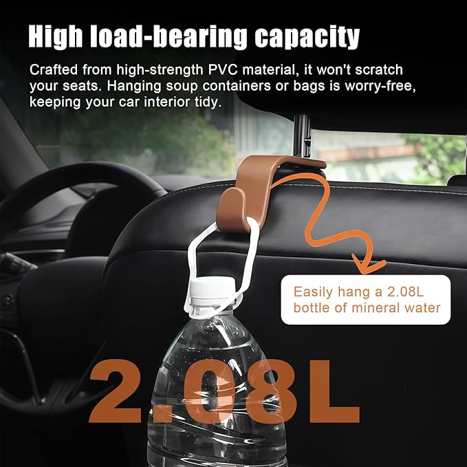 4 PCS Car Headrest Hooks - 360 Rotatable Auto Back Seat Storage Organizer, Universal Vehicle Car Organization Hangers for Purses, Bags, Cloths & Water Bottles Hook Seat Accessories, Brown