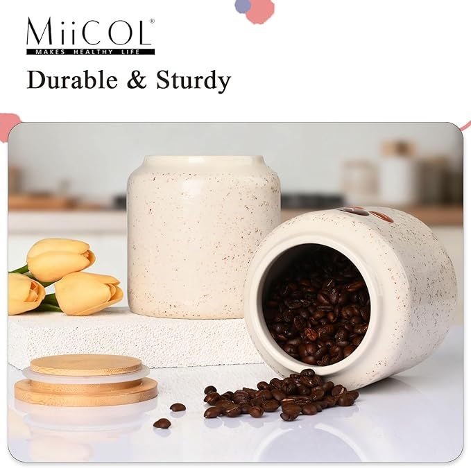Miicol Ceramic Storage Canister, Coffee Canister with Airtight Lid, Round Food Storage Container, Kitchen Storage Jar for Coffee Bean, Flour, Sugar, Pasta, Spices, 20 fl.oz