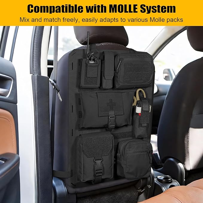 Molle Panels for Car Back Seat, Tactical Seat Back Organizer Covers for Vehicles Truck, Tactical Car Accessories Foldable for Universal Automotive (BK-Foldable)