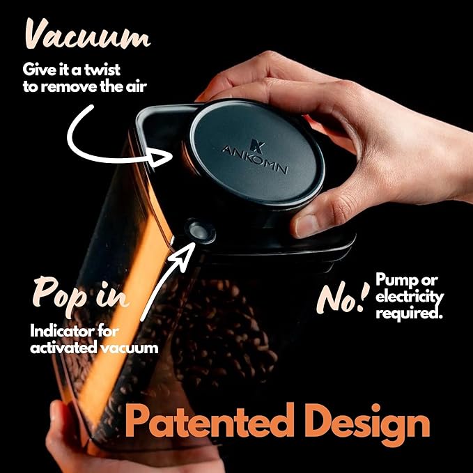ANKOMN Coffee Vacuum Container, Patented Turn-n-Seal Canister Features the Airtight Vacuum Sealed Rubber and Inner Plate, Holding the Vacuum and Keeping Your Coffee Fresh Longer (Half Pound)