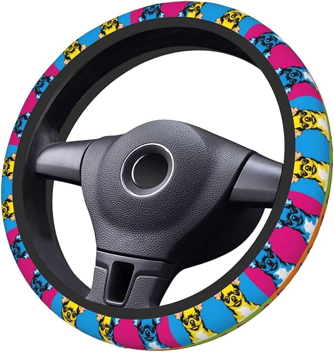 Chihuahua Dog Art Car Steering Wheel Cover, 15 Inch Steering Wheel Cover Stylish Decor for Most Cars