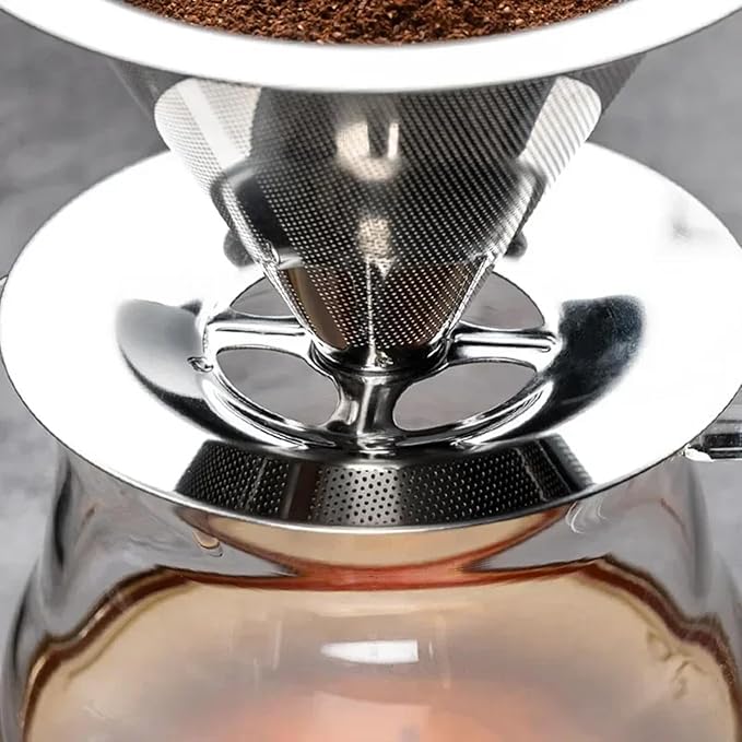Stainless Steel Pour Over Coffee Dripper, Paperless Reusable Metal Cone Coffee Filter for 1-4 Cups, Coffee Maker Filter for Single Cup Brew with Non-slip Stand and Ultra Fine Micro Mesh Design Filter