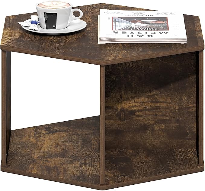 Furinno Simple Design Coffee Table, Hexagon Modern Center Table with Open Shelf, Vertical or Horizontal Side Table, for Living Room, Bedroom, Home Office, Amber Pine
