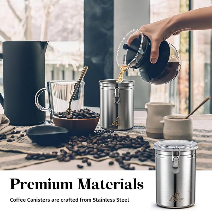 LemonRoad Stainless Steel Coffee Canister 62 Fl oz Coffee Jar Container with Airtight Clamp Lid, Bean Storage Container for Bean Storage Kitchen Bar Countertopop