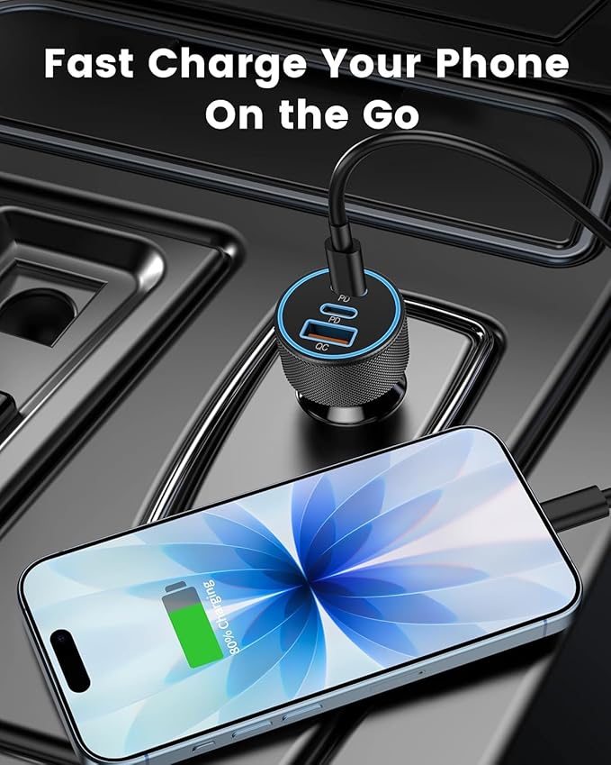 67W Car Charger Super Fast Charging Cigarette Lighter USB Phone Accessories Charger Voltmeter Adapter with QC USB c Type c PD Universal Quick Charge Multi 4 Port for 12-24v Car Cigarette Lighter Plug