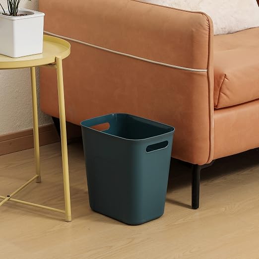 UUJOLY Plastic Small Trash Can Wastebasket, Garbage Container Basket for Bathrooms, Laundry Room, Kitchens, Offices, Kids Rooms, Dorms, 3.5 Gallon, Blue Green
