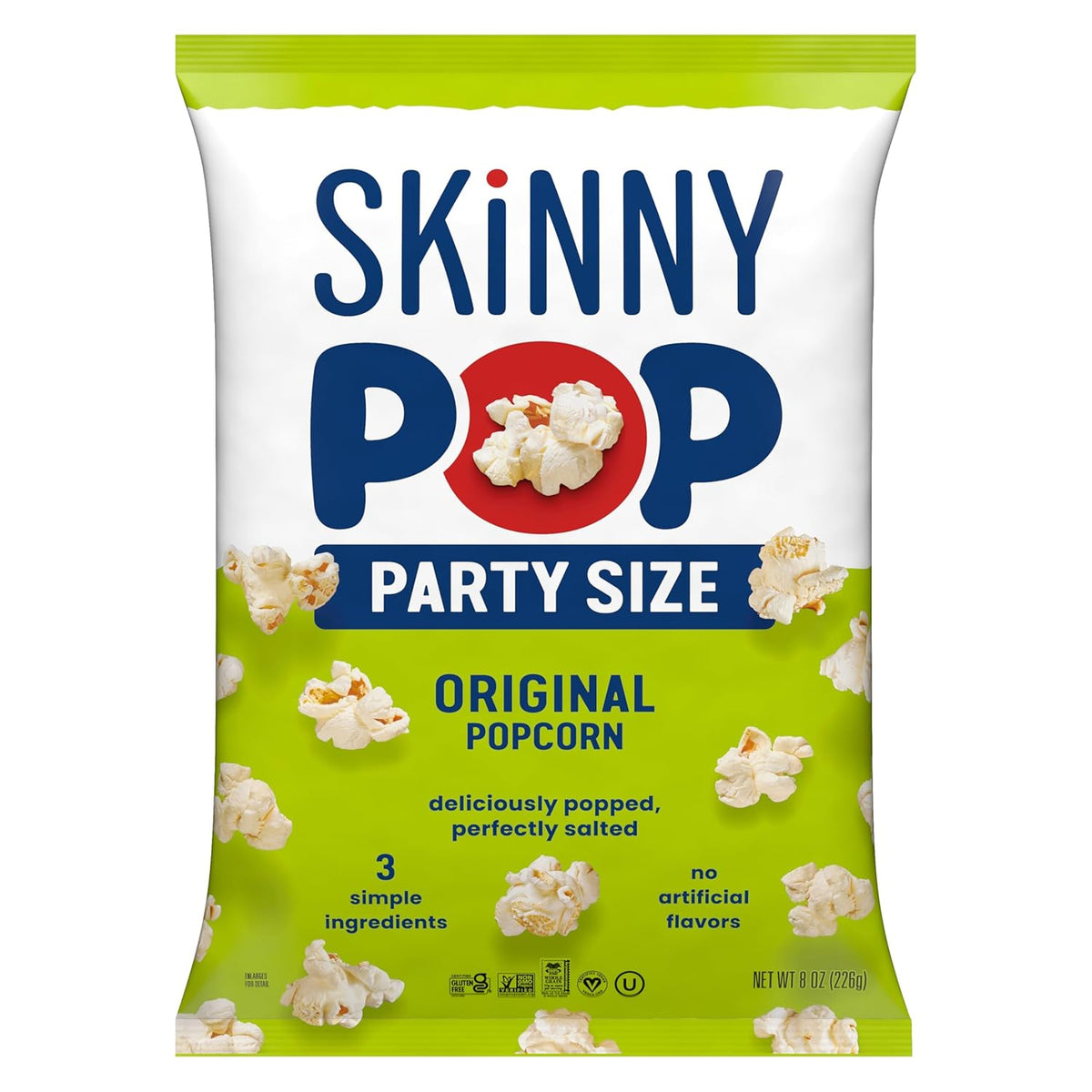 SkinnyPop Original Whole Grain Popcorn 8oz Family Size Bag Dairy-Free Snack