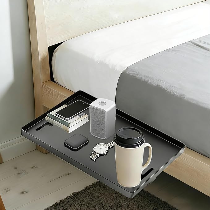 Bedside Shelf for Dorm Bunk Bed, Bed Side Table Tray Organizer, Clip On Nightstand, College Dorm Room Essentials, Bedside Tray with Cable Management for Dormitory, Back to School