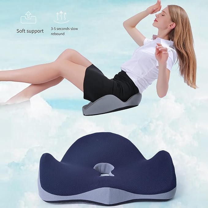 Car Seat Cushion for Long Driving, Ergonomic Memory Foam Seat Cushion, Car Seat Cushion for Back Pain and Lumbar Support Non Slip and Easy Clean for Driving Gaming Chair and Travel B Grey