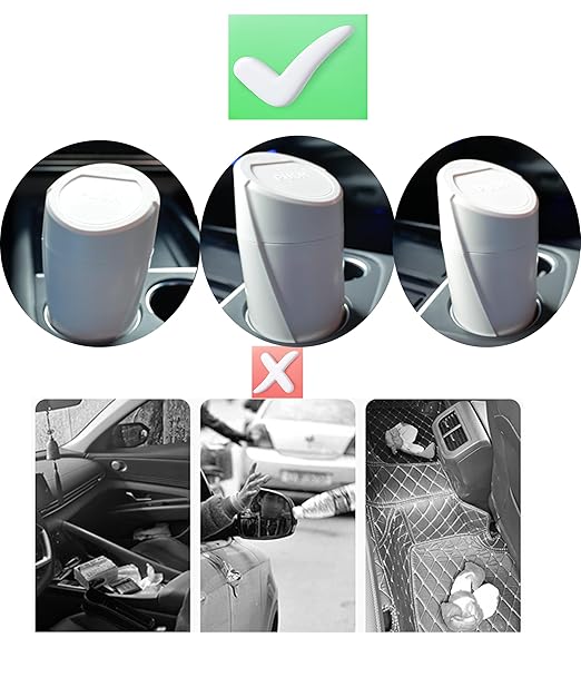 Car Trash Can Bin with Lid - 2 Packs Car Trash Bin-Car Trash Can Cup Holder-Mini Trash Garbage Can with 30pcs Small Trash Bags-Car Organizer Storage for Front Back Seat Accessories (White)