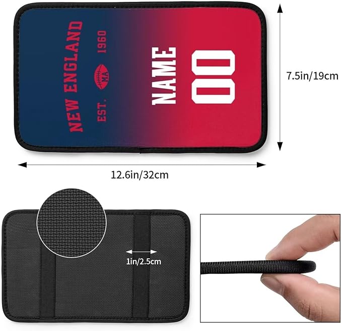 Custom Car Armrest Cover,Add Personalized Name and Number As Gifts for Loyal Football Fans,Auto Center Console Pad Car handrail Box Cushion,Fit for Most Car