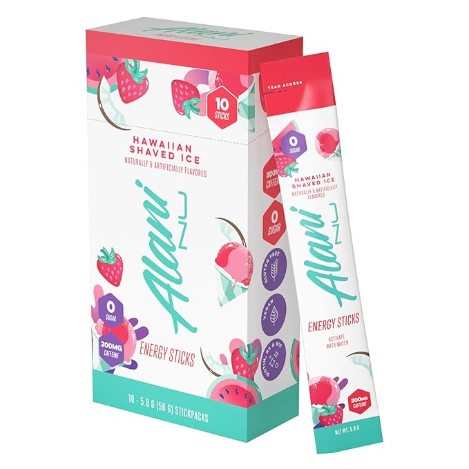 Alani Nu HAWAIIAN SHAVED ICE, Energy Sticks Drink Powder, 200mg Caffeine, Pre Workout Performance with Antioxidants, On-The-Go Drink Mix, Biotin, B Vitamins, Zero Sugar, 5 Calories, 10 Pack