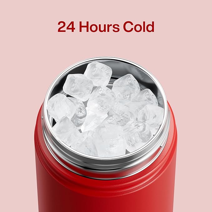 Kids Insulated Water Bottle with Straw - 12oz Stainless Steel Water Bottle with Dual Spouts, Leak-Proof, BPA-Free, Double Wall Vacuum Keeps Cold for 24 Hours for Sports, Travel (Medium Carmine)
