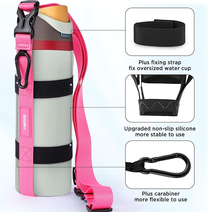 EasyAcc Water Bottle Holder Strap Sling, for Owala FreeSip 24 32 40 oz, Hydro Flask, Cirkul, Yeti, Stanley Flip, Universal Water Bottles, with Carabiner, for Walking Curise Travel (Bottle Excluded)
