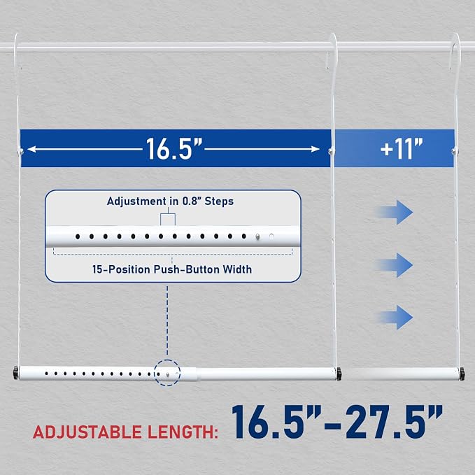 Hanging Closet Rod Extenders, Adjustable Width and Height Closet Extender Hanging Rod, Space-Saving Closet Hanging Rod, Heavy Duty Closet Bar for Hanging Clothes, 1 Pack White