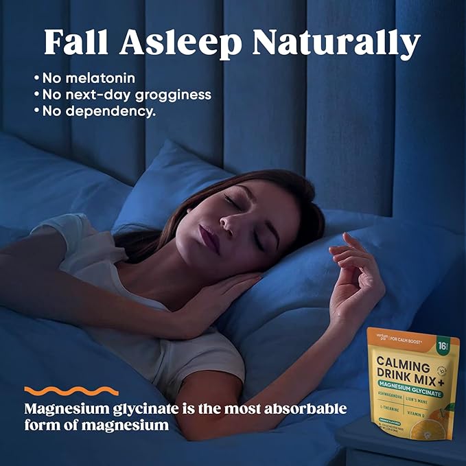 Venture Pal Calm Drink Mix, Cortisol Reducer and Sleep Aid with Magnesium Glycinate, Ashwagandha, L-Theanine,Vitamin D, Calm Magnesium Powder for Relax & Focus, No Sugar, Non GMO, Vegan & Gluten-Free