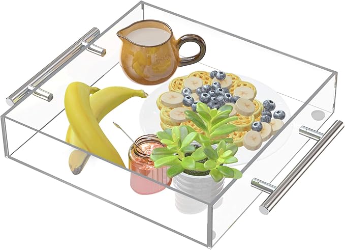 Clear Serving Tray 12"x12" - Acrylic Decorative Tray with Handles