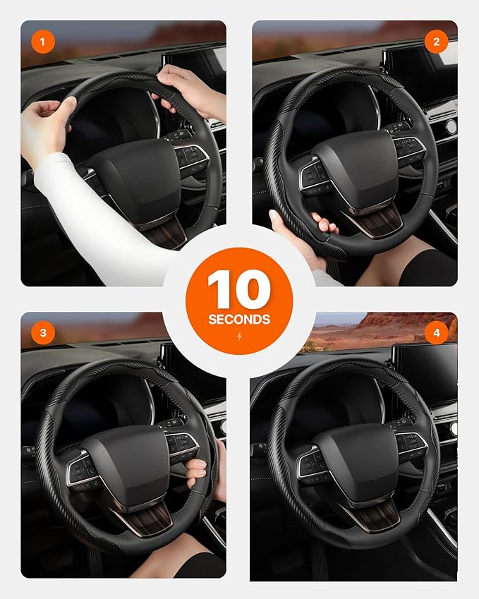 West Llama Customized Carbon Fiber Steering Wheel Covers for Toyota Rav4 Corolla Camry Highlander Prius, 3 Piece snap on Steering Wheel Cover (Black)