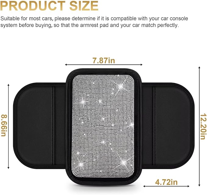 Bling Center Console Cover Fit for Toyota Venza with 2 Storage Bags Fully Diamond-Studded Style Center Console Armrest Cover with Total Protection(Silver Diamond)