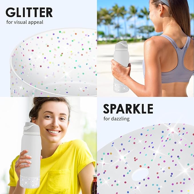 Protective Glitter Silicone Boot Compatible with Owala 24oz 32oz 40oz, Bling Cup Sleeve Bottom Bumper Cover Compatible with Owala FreeSip, Twist, or Flip Stainless Steel Water Bottles