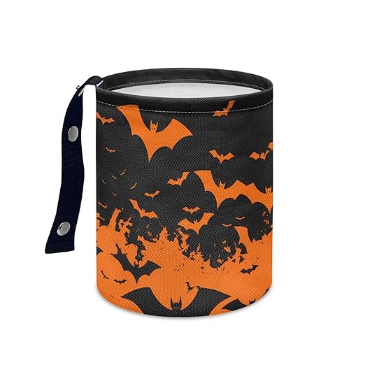 Halloween Bat Print Car Garbage Can Mini Car Trash Bin Truck Organizer Auto Storage Bag Waterproof Portable Accessories Road Trip for Kids