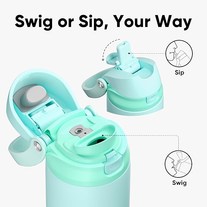 ENCOOL Leakproof Insulated Water Bottle with Straw Dual-Sip Water Bottle Bag-Safe Design for Work, Commute & Gym – Keeps Drinks Cold All Day, 32 oz, Ice Blue