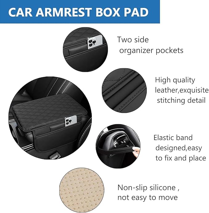 Car Center Console Cover for Honda CRV 2017 2018 2019 2020 2021 2022, Universal Waterproof Leather Armrest Box Pad Armrest Cover Cushion Interior Accessories with 2 Storage Bags,B/Black-Red