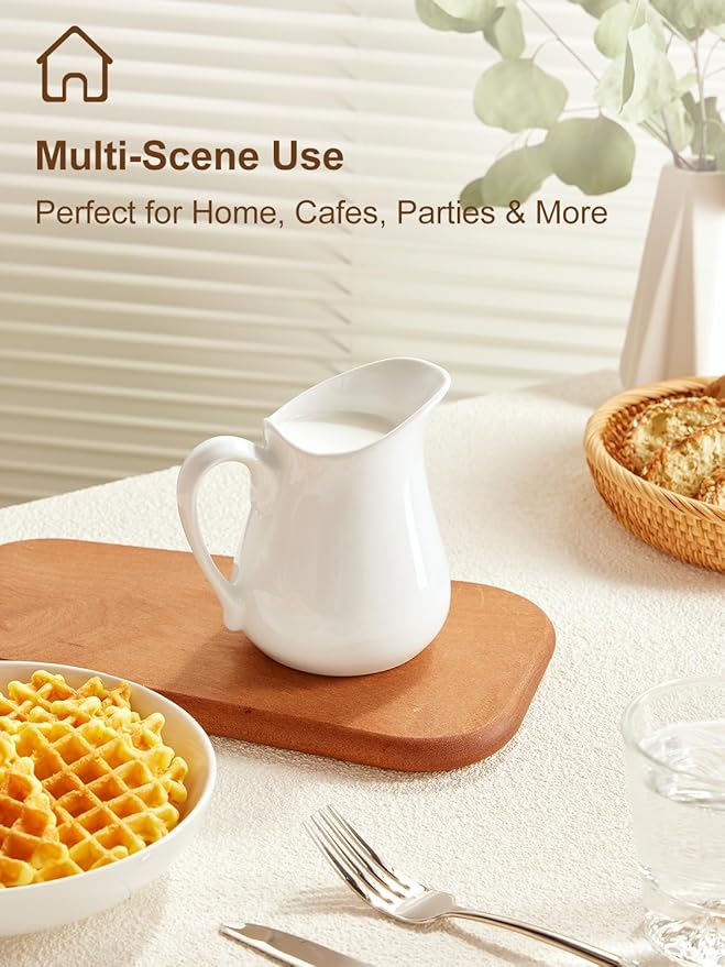 Yedio 17 oz Porcelain Milk Creamer Pitcher with Handle, White Creamer, Microwave & Freezer Safe