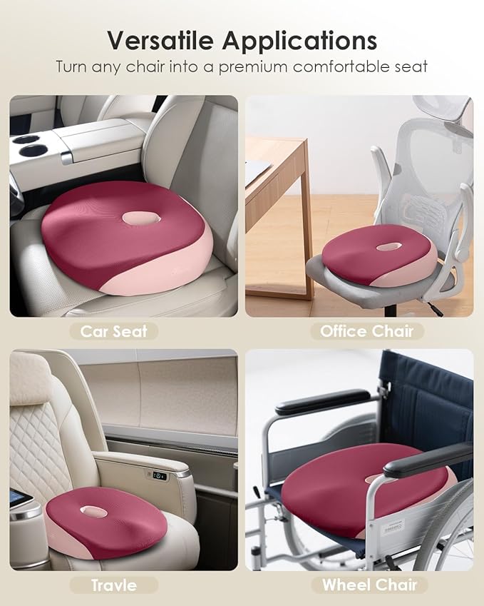 FLORICH Large Car Seat Cushion for Long Sitting, Ergonomic Memory Foam Driving Seat Cushion for Back & Sciatica Pain Relief, Non-Slip Washable Seat Cushion for Car, Driver, Office-Pink