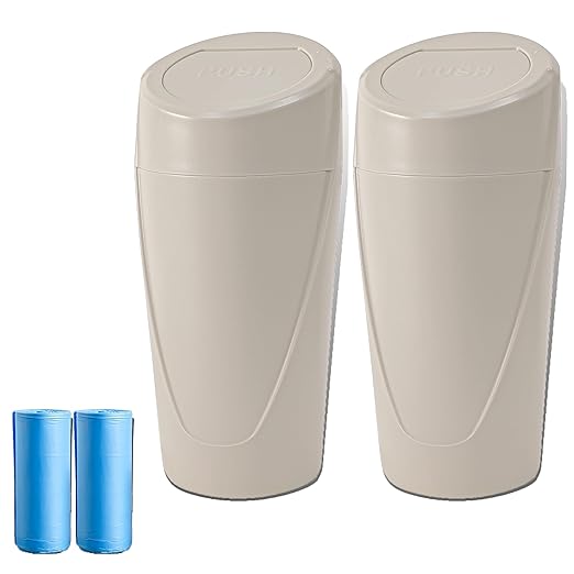 Car Trash Can Bin with Lid - 2 Packs Car Trash Bin-Car Trash Can Cup Holder-Mini Trash Garbage Can with 30pcs Small Trash Bags-Car Organizer Storage for Front Back Seat Accessories (Beige)