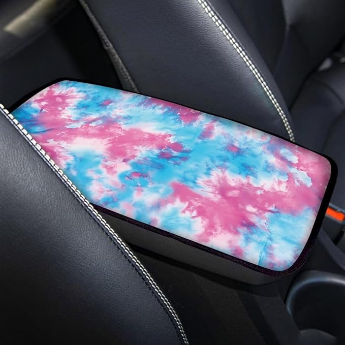 Tie Dye Pattern Car Center Console Cover Automotive Armrest Cushion Washable Car Center Console Pad Sweat Absorbing Center Console Cover Car Accessories