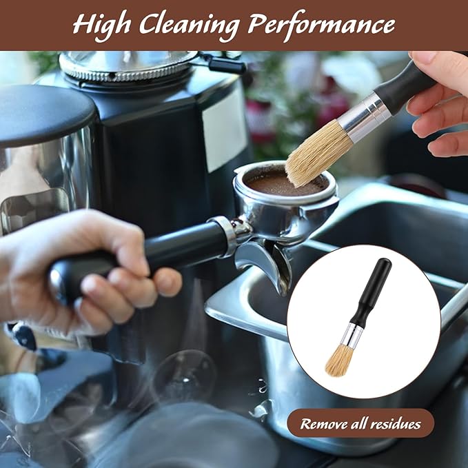 TIESOME 2Pcs Coffee Grinder Cleaning Brush with Wood Handle, Boar Bristles Espresso Machine Brush Cleaner Tool for Barista Home Kitchen Accessories