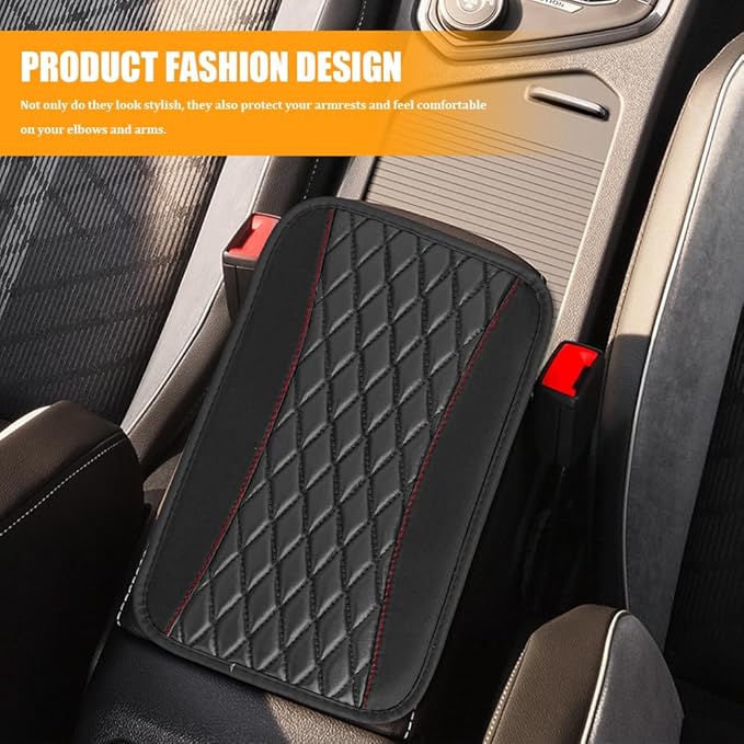 Car Center Console Cover, Leather Waterproof Armrest Seat Box Cushion Pad, Universal Decor Protector Mat, Comfortable Car Decor Accessories Fit for Most Cars, Vehicles, SUVs (Black)
