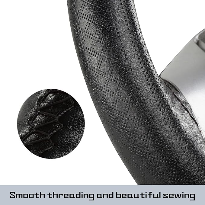 Comfortable Leather Steering Wheel Cover, Non Slip and Breathable, Suitable for 15 Inch Steering Wheel (Black Stripe