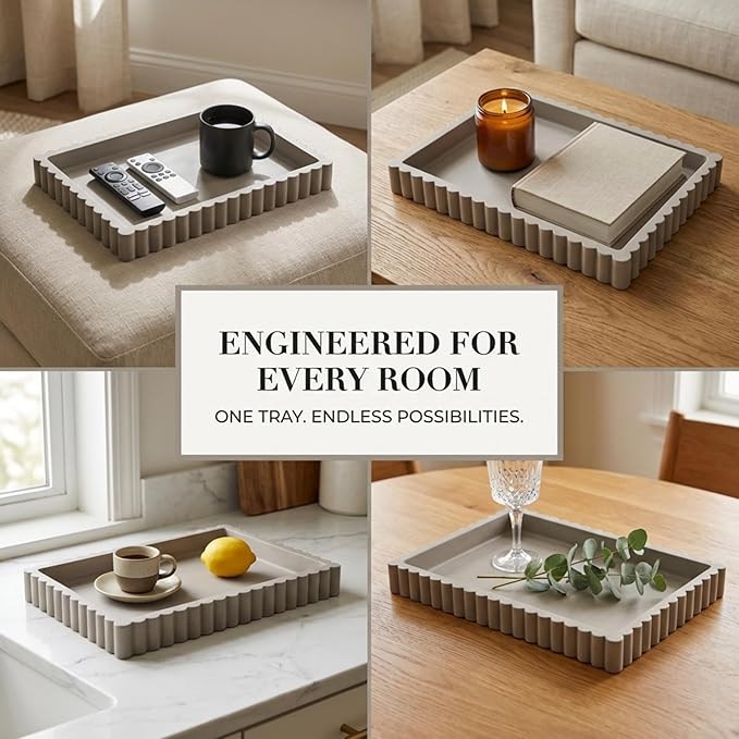 OAKOA Concrete Decorative Tray for Coffee Table Tray Decor - Ottoman Tray for Living Room - Bandejas Decorativas - Table Trays Decorative - Coffee Table Centerpiece
