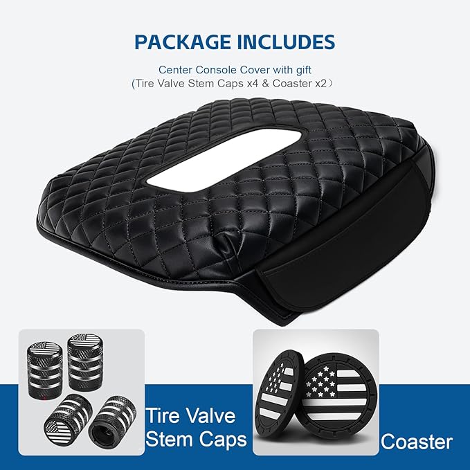 Center Console Cover Fit with Silverado Sierra 2019-2025, Leather Arm Rest Armrest Cover for Car, Middle Console Cover Lid, Car Arm Rest Covers Cushion Pad, Car Black Accessories