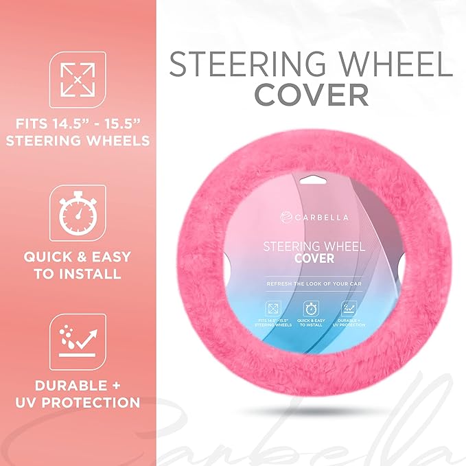 BDK Steering Wheel Covers for Women (Faux Fur - Pink)