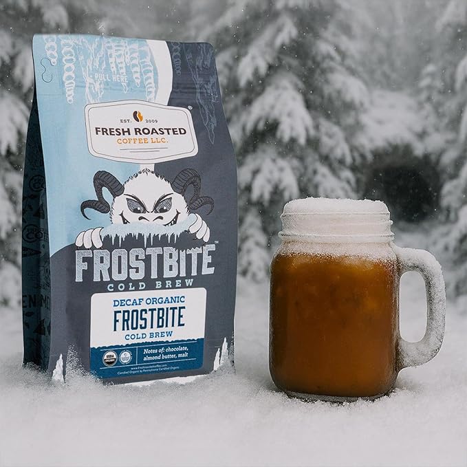 Fresh Roasted Coffee, Organic Decaf Frostbite Cold Brew | Mold & Myco 3rd Party Tested | 12 oz, Medium Roast, Kosher | Whole Bean