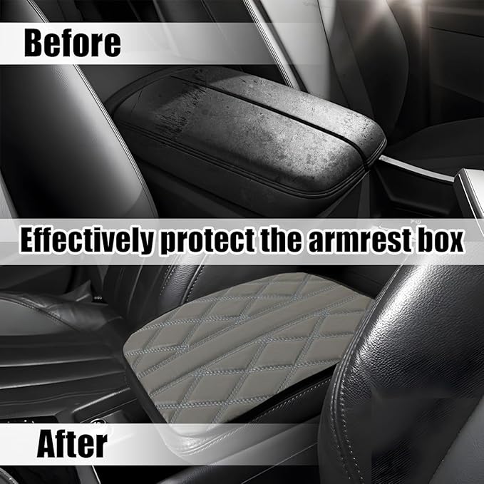 Car Center Console Cushion Pad, Leather Waterproof Vehicle Armrest Seat Box Cover, Comfortable Automotive Interior Arm Rest Protector Accessories, Universal for SUV, Sedan, Truck (Gray)
