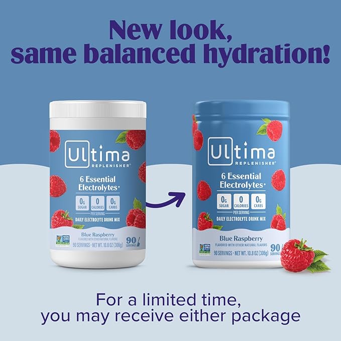 Ultima Replenisher Daily Electrolyte Powder Drink Mix – Sugar Free – Blue Raspberry, 90 Servings – Hydration Powder with 6 Electrolytes and Minerals – Keto Friendly, Vegan, Non-GMO