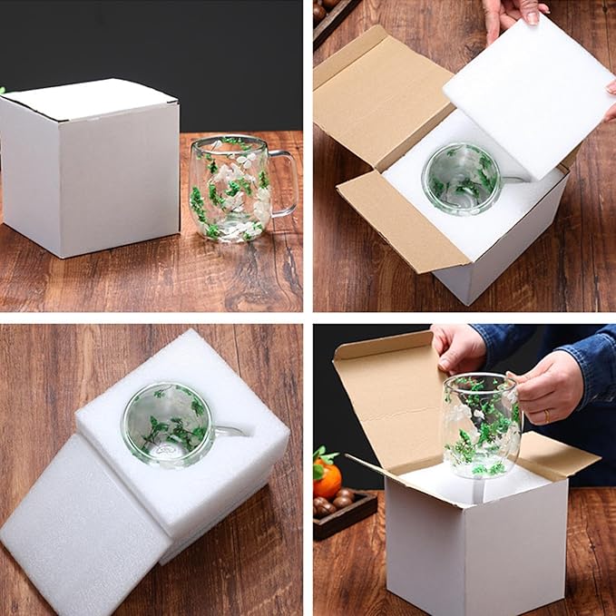 Dried Flowers Insulated Glass Double Wall Coffee Mug With Handle 250ml/390ml Transparent Double Glases Flower Tea Cup Latte Coffee Cup Borosilicate Glass Tea Mug