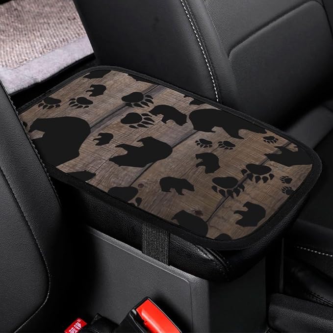 Black Bear Black Bear Paws Car Center Console Cushion Pad,Waterproof Armrest Seat Box Cover Protector,Comfortable Car Decor Accessories Fit for Most Cars, Vehicles, SUVs