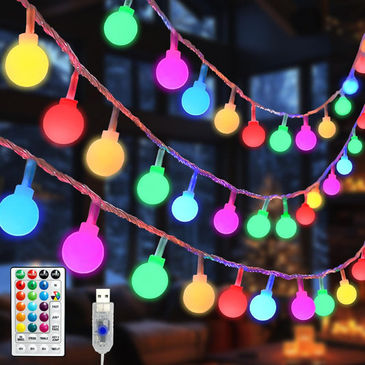 Eoako Globe LED String Lights 100 LED 38ft Color Changing with Remote, 7 Modes, Indoor/Outdoor, RGB, Model XBQ-100RGB