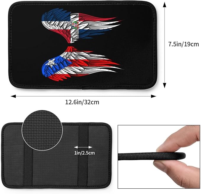 Auto Center Console Pad Puerto Rico Porto Rico Puerto Rican and Dominican Republic Flag Wings Car Armrest Cover Armrest Seat Handrail Box Cover Cushion Universal Decoration Protector Accessories