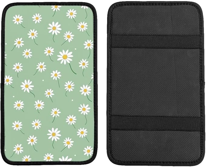 Car Center Console Cushion Pad Daisy Floral Non-Slip Armrest Cover Wildflower Cute Auto Center Console Lid Covers Anti-Scratch Arm Rest Pads