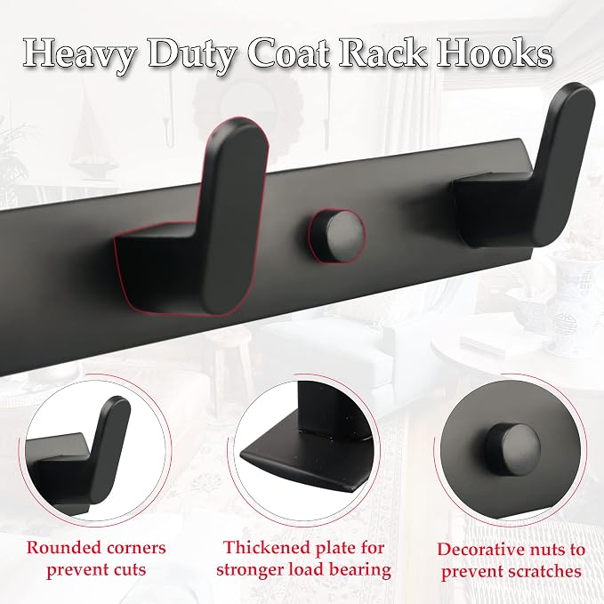 ULIBERMAGNET Magnetic Hooks,Heavy Duty Coat Magnetic Rack,Strong Rubber Magnetic Hanger for Refrigerator,Metal Cabinet,Hanging Coat, Towel, Bag, Backpack(Matte Black/4 Hooks)
