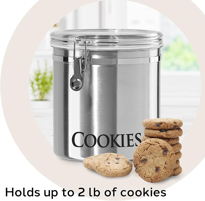Oggi Jumbo 8" Stainless Steel Cookies Clamp Canister - Airtight Food Storage Container Ideal for Kitchen & Pantry Storage of Cookies or other Bulk, Dry Foods.