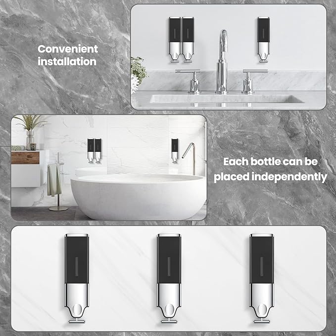 3-in-1 Quadrate Dispensers for The Shower,Shower soap Dispenser,Conditioner Dispenser, Shampoo Dispenser,No Drilled Wall Mounted Distributor,Hotel,Bathroom,Home