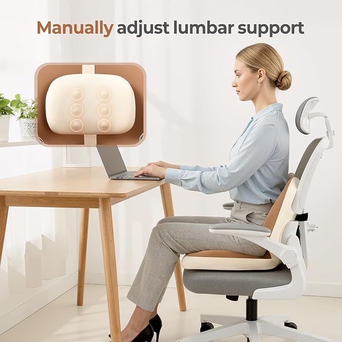 FLORICH 2 in1 Truck Seat Cushion and Lumbar Support Pillow Memory Foam Car Seat Cushion with Adjustable Strap for Truck Driver Long Drives, Fits Semi Truck Seat,Car,Office&Gaming Chair(Brown)