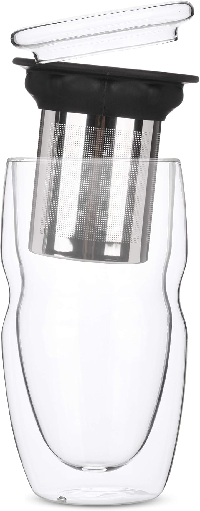 BTaT- Double Wall Glass Tea Cup With Stainless Steel Infuser and Lid, 16 oz, 2 Pack, Borosilicate Glass Tea Mug Infuser, Gifts for Tea Lovers